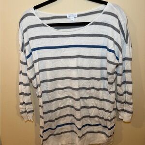 Market & Spruce Gray and Blue Striped Long Sleeve Top